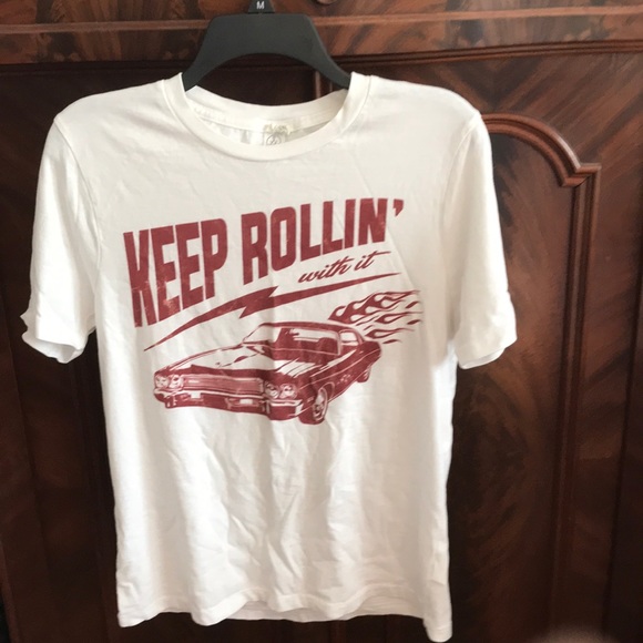 Alternative Tops - White and red Keep rollin’ with it t-shirt